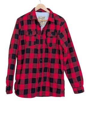 Coastal Brand Red & Black Buffalo Plaid Flannel Shirt Shacket Mens L Lumberjack